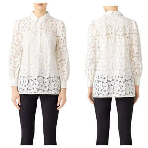 Rachel Zoe Blouse Lace Nicola Sheer Collared Long Sleeve Cream White 2 S